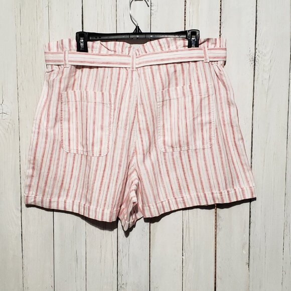 NEW Loft XL Shorts Women's White Pink Red Stripe Linen Cottage Preppy Retro Mod - Picture 3 of 5